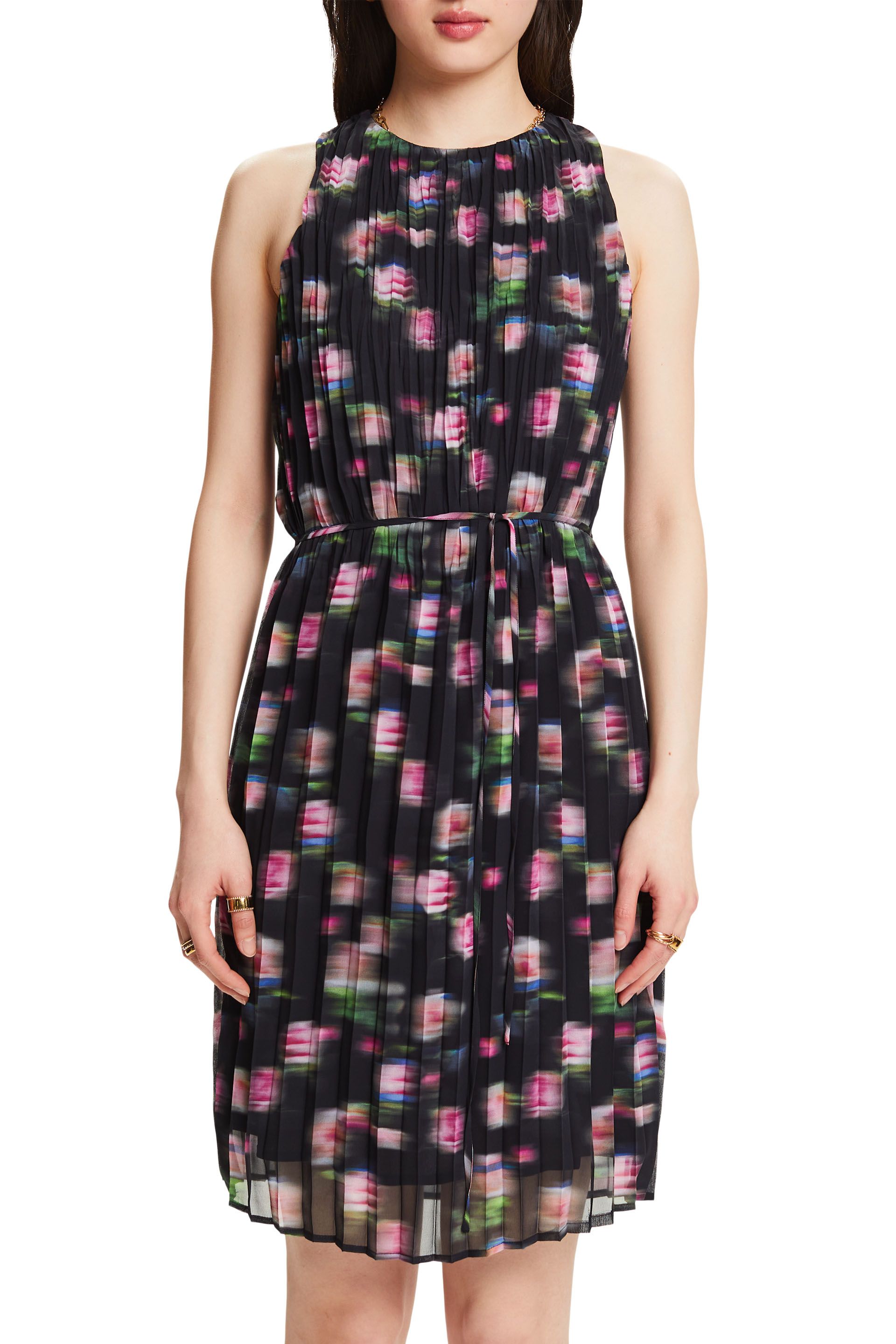 Plissiertes Chiffonkleid mit Print