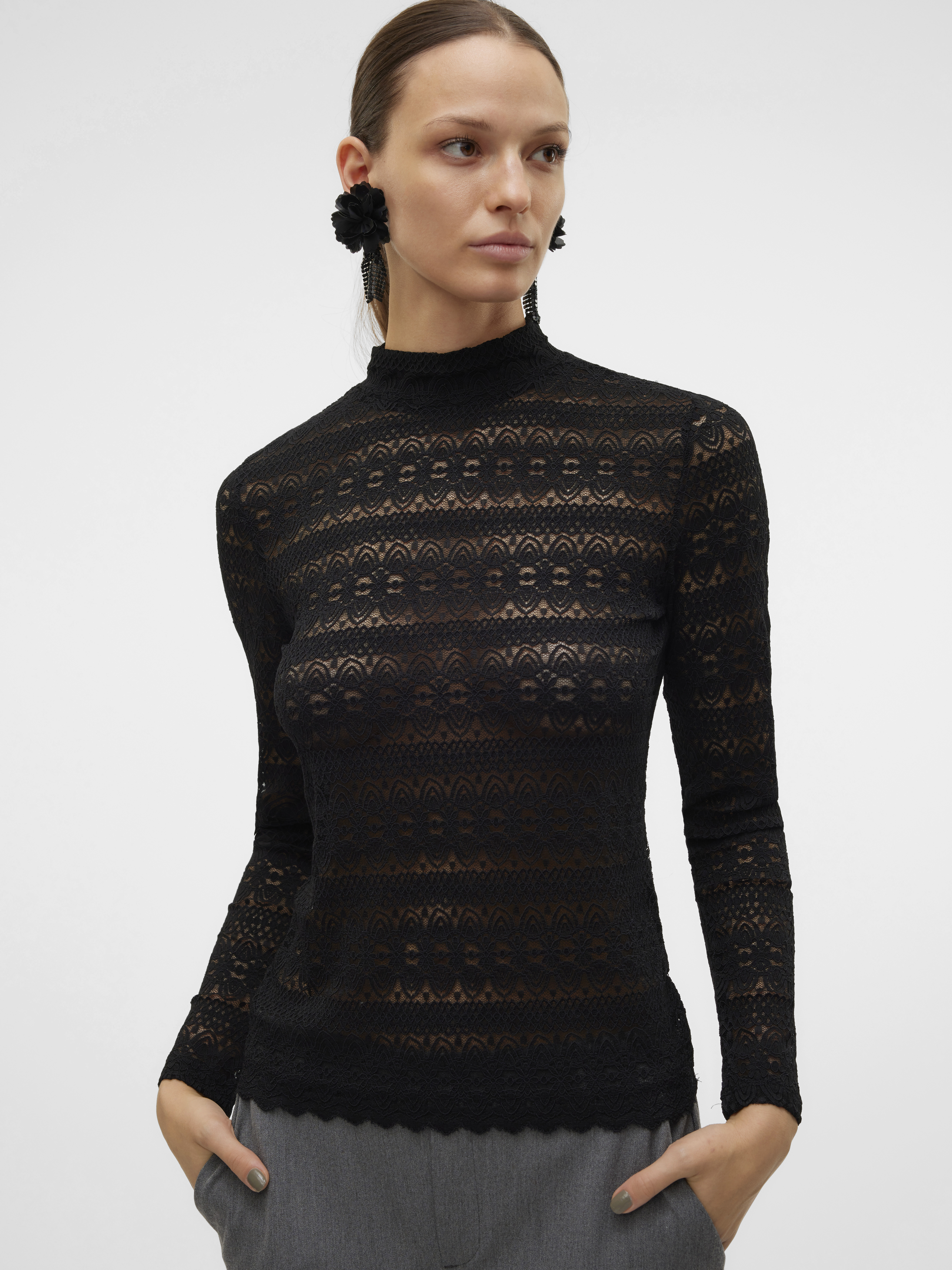 VMZOE LS LACE HIGH NECK TOP JRS NOOS