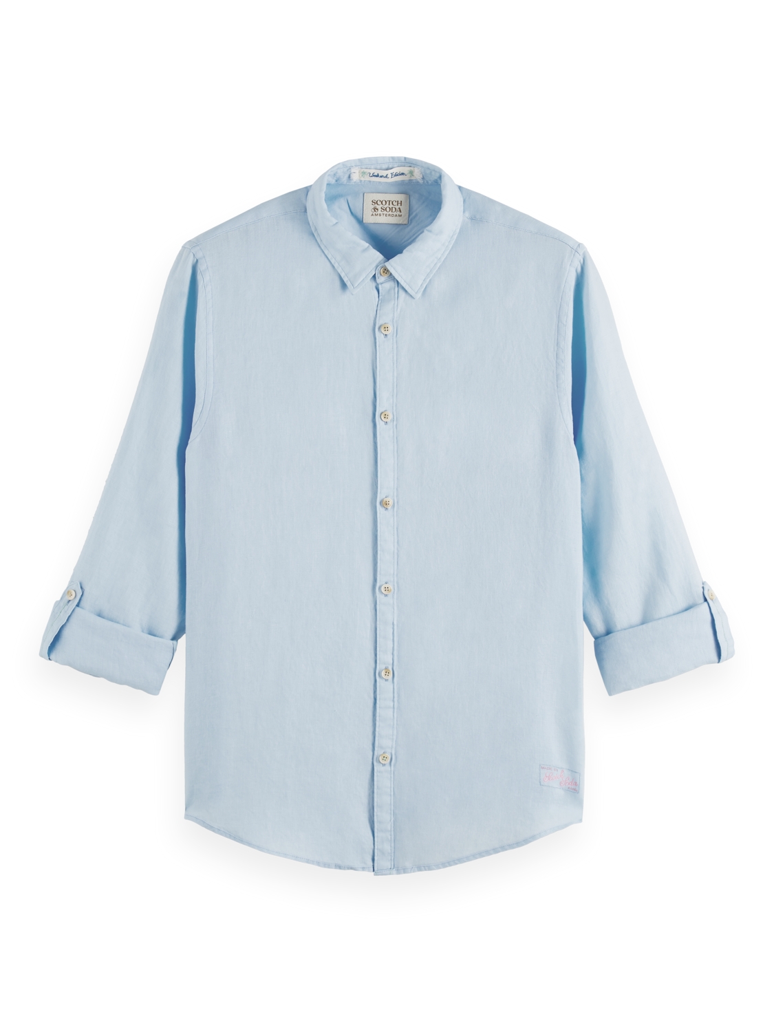 Linen shirt with sleeve roll-up